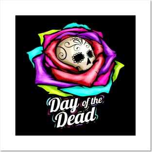 Dia De Los Muertos Sugar Skull In Rose Logo Day Of The Dead Posters and Art